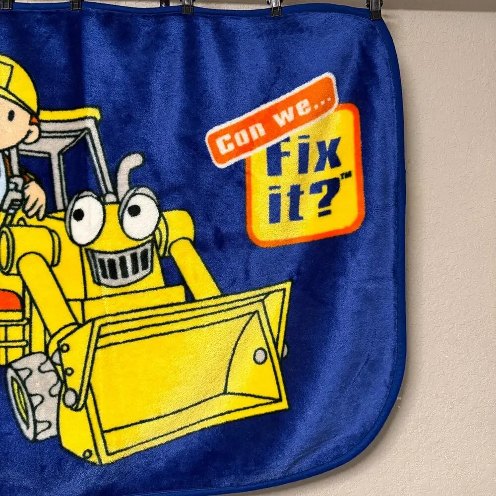 Vtg Y2K Bob the Builder Can we Fix it? plush toddler blanket - Blue digger 42x30
